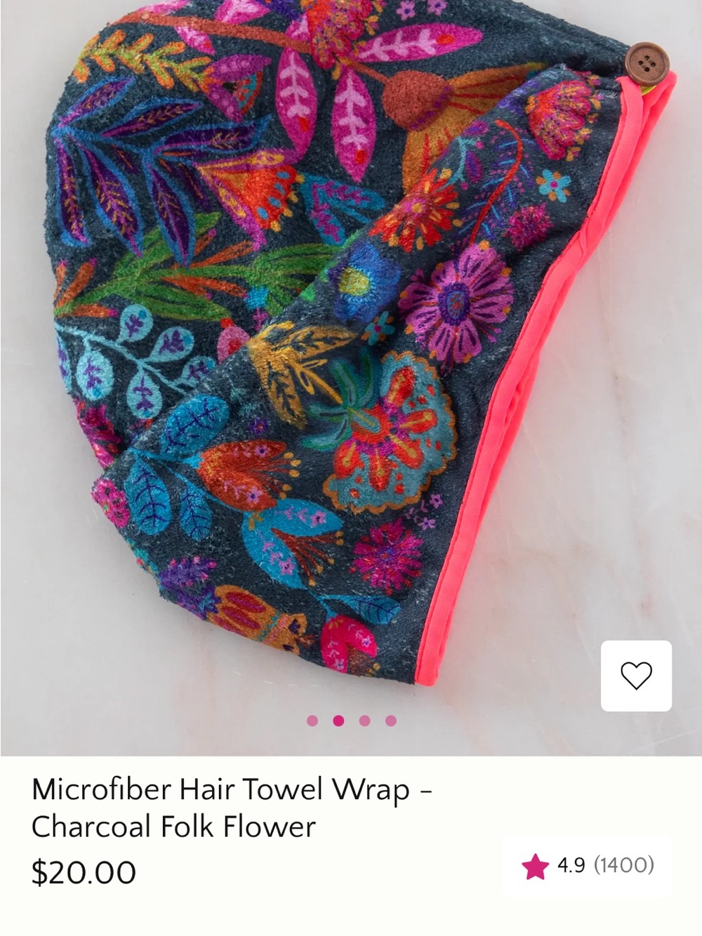 Natural Life Floral Bright Pink, Yellow & Orange Microfiber Hair Towel Wrap - Picture 4 of 10